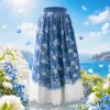 Blue embroidered cool silk-stored linen dress for women's wear, floral style long dress Specification image